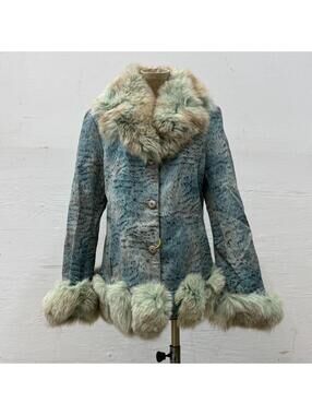 Vintage Y2K Blue Seafoam Fox Fur & Leather Jacket